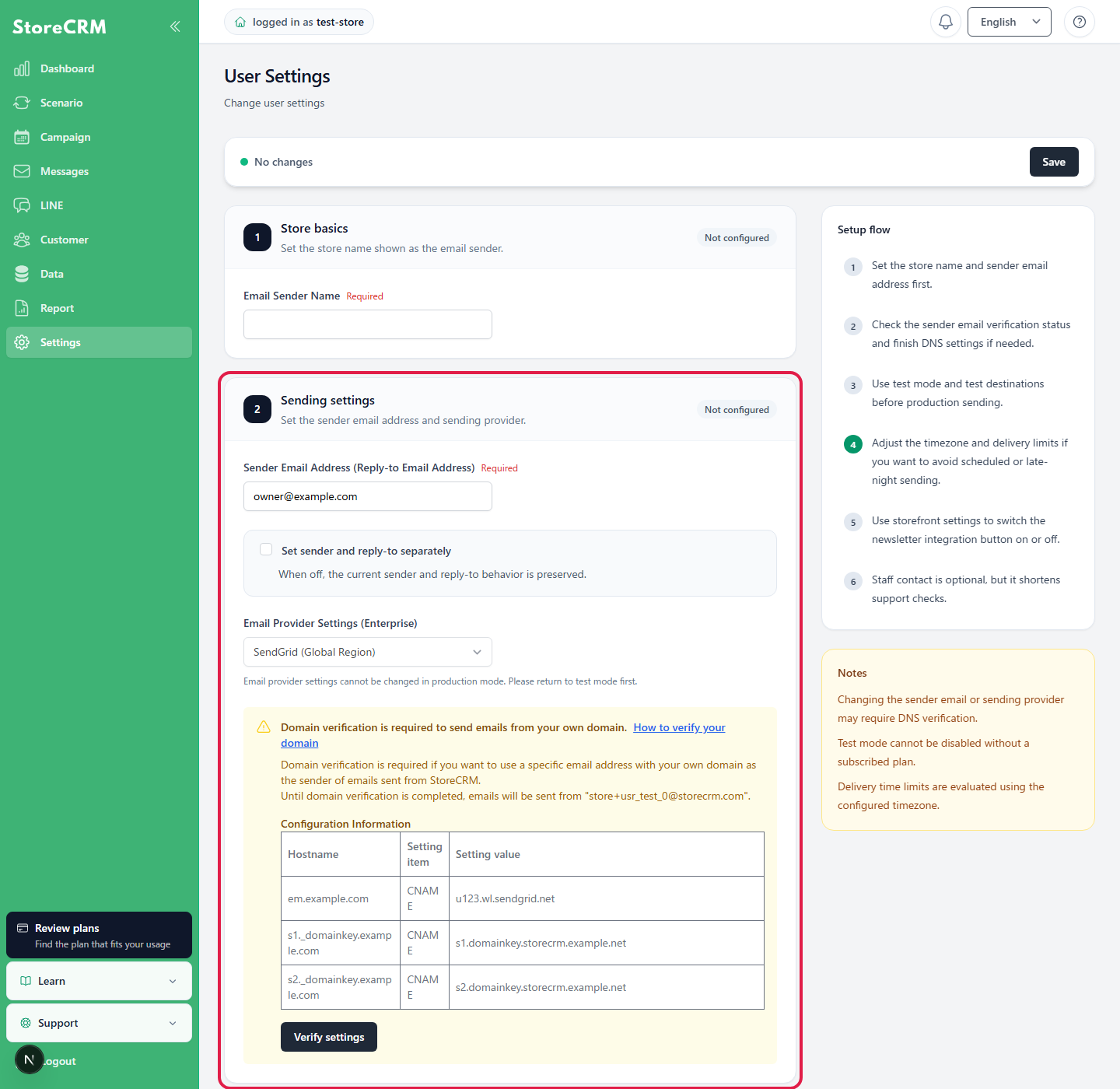 CNAME DNS records displayed in Email delivery settings