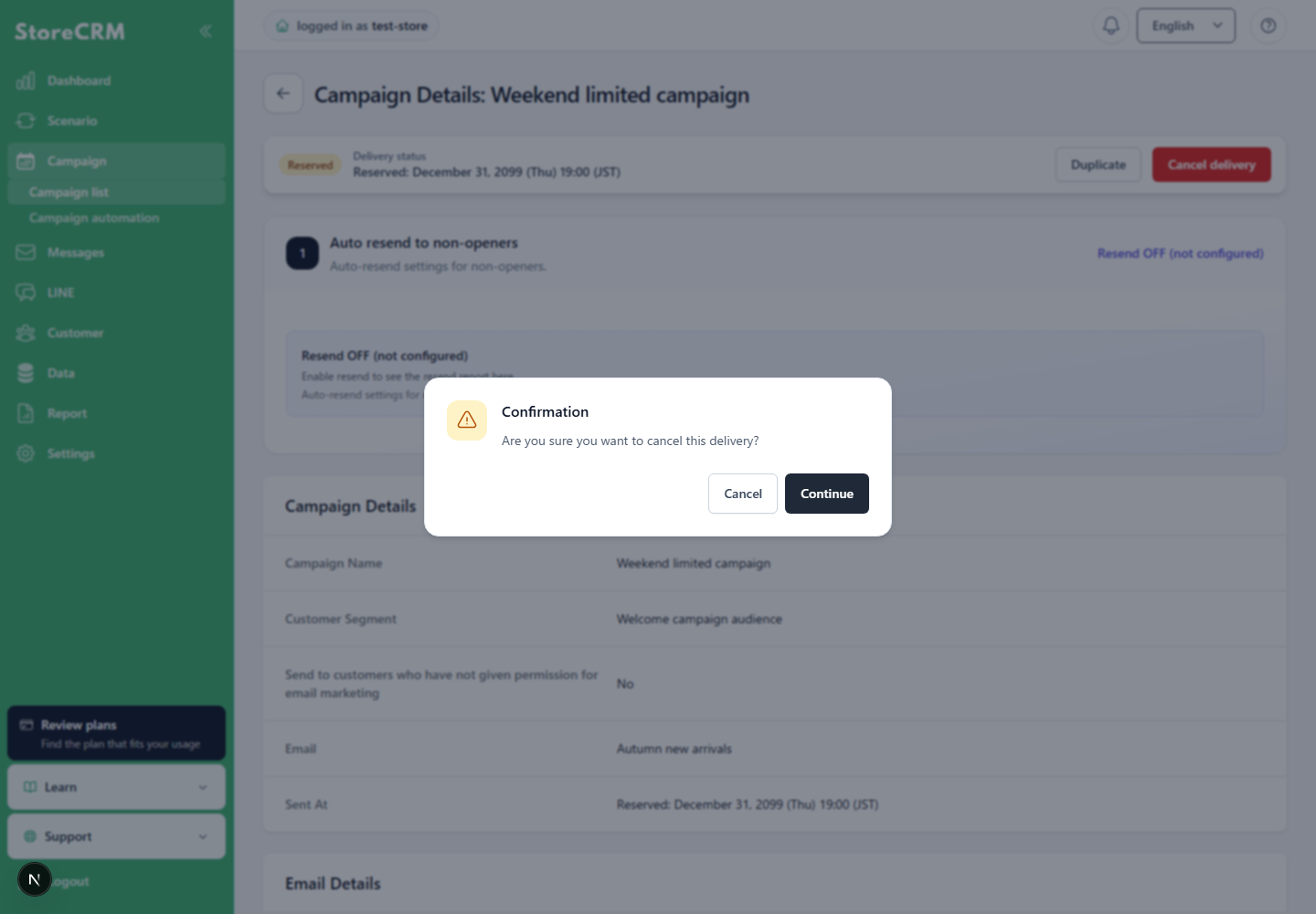 Confirmation dialog before canceling a scheduled campaign