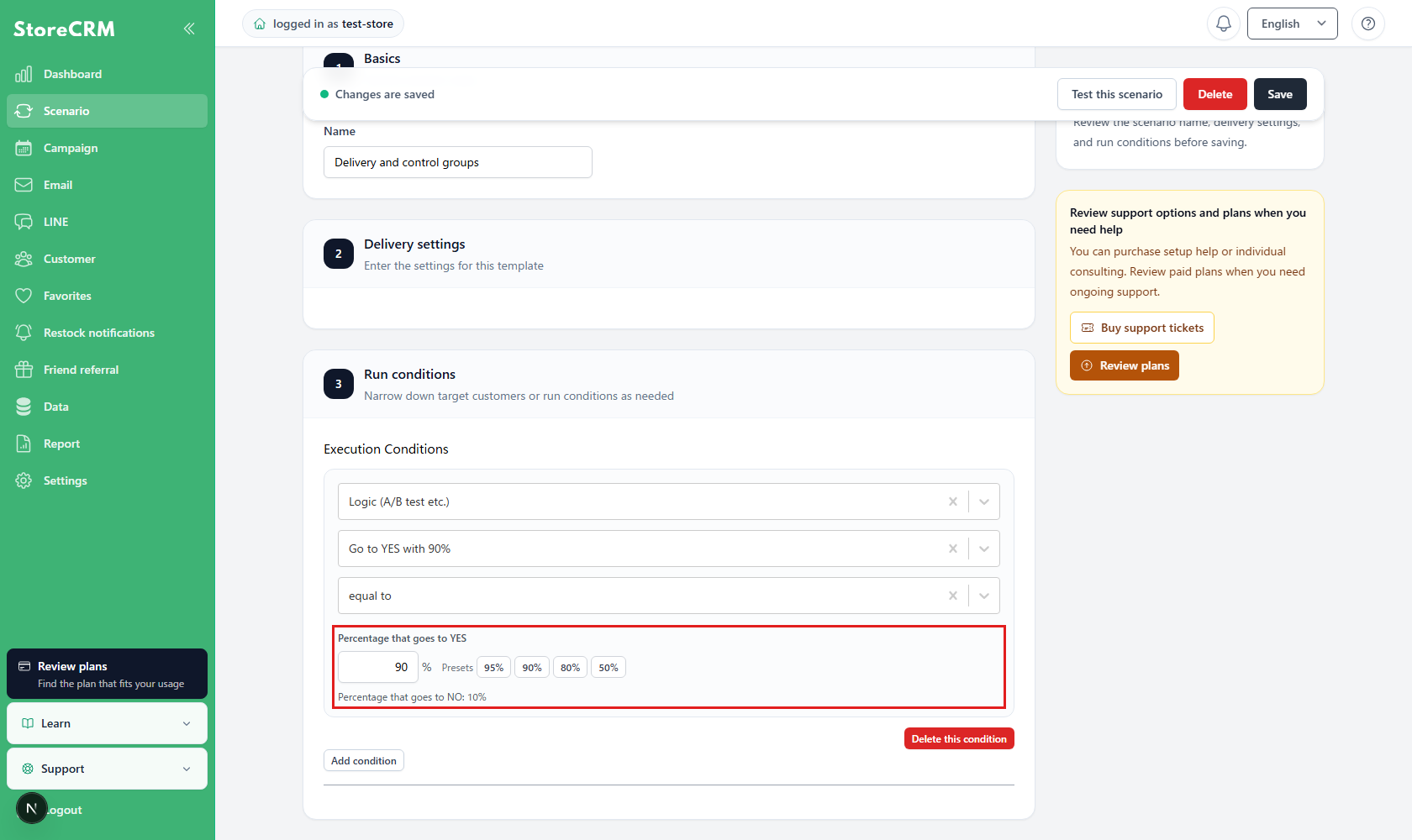 Set the YES share and check the displayed NO share.