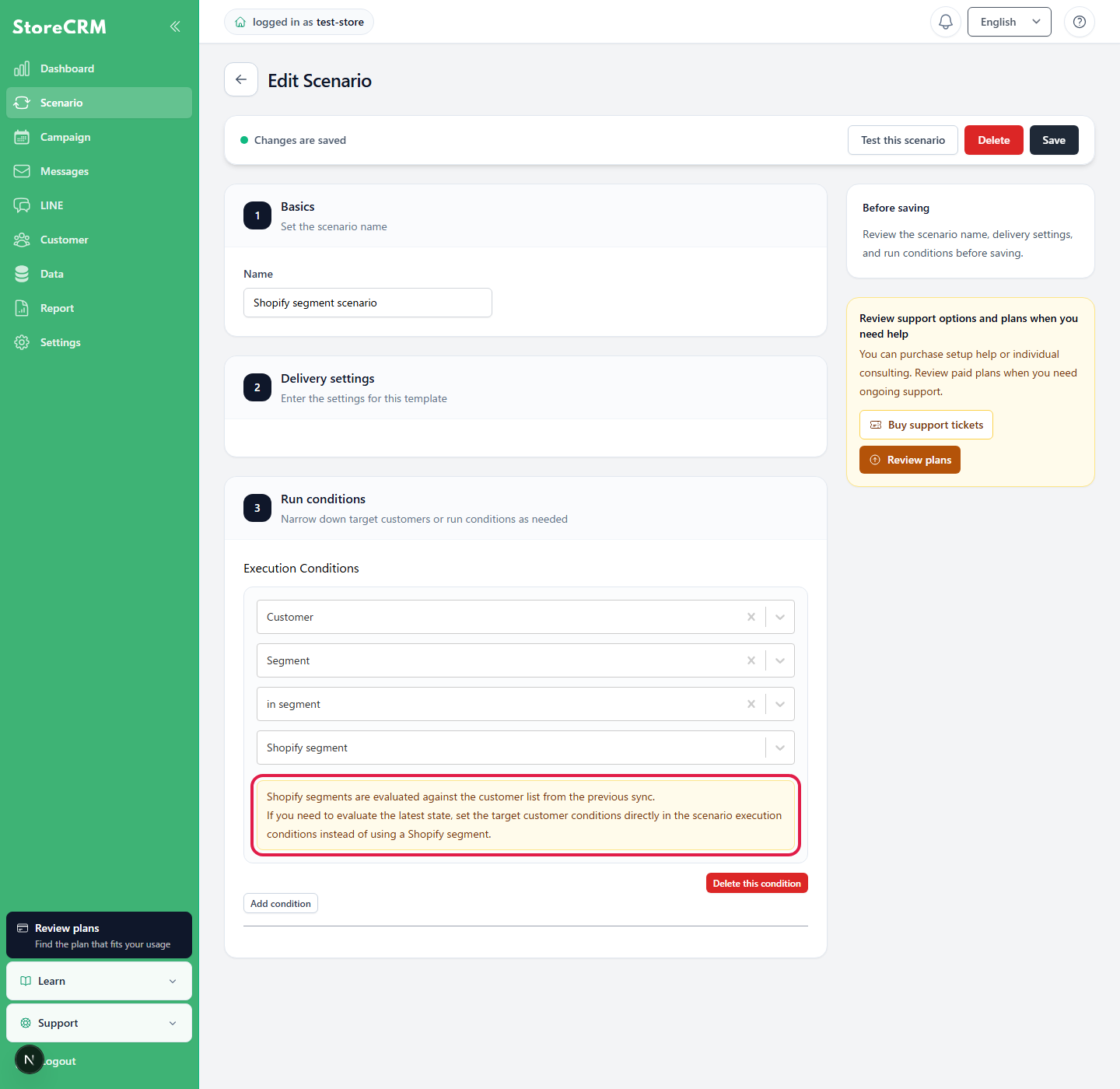 Synchronized customer list notice for a Shopify segment automation condition