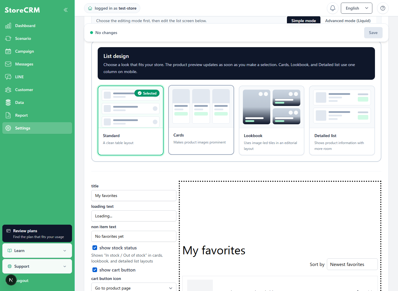 Simple mode filtering and sorting settings with storefront preview