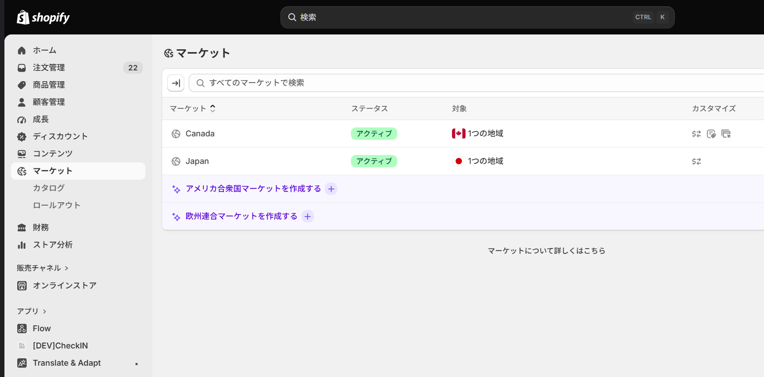 Shopify Marketsの一覧