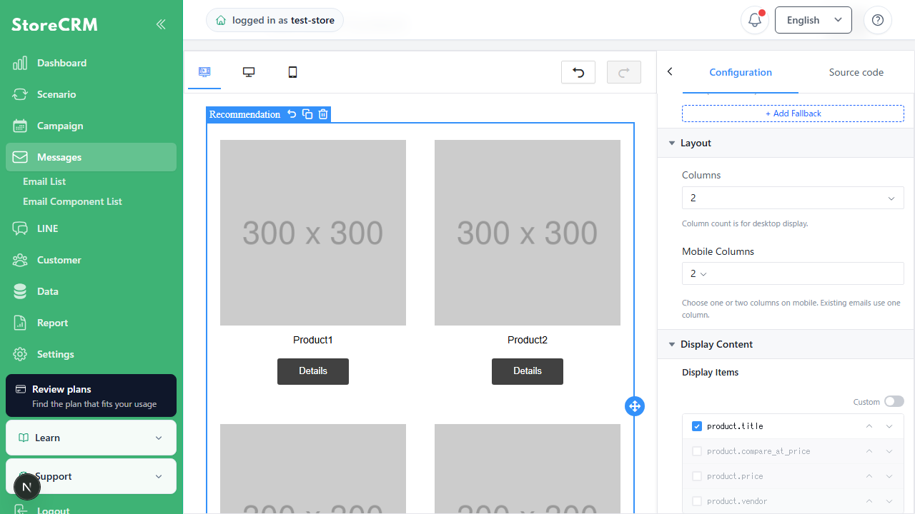 Layout setting for one or two smartphone columns