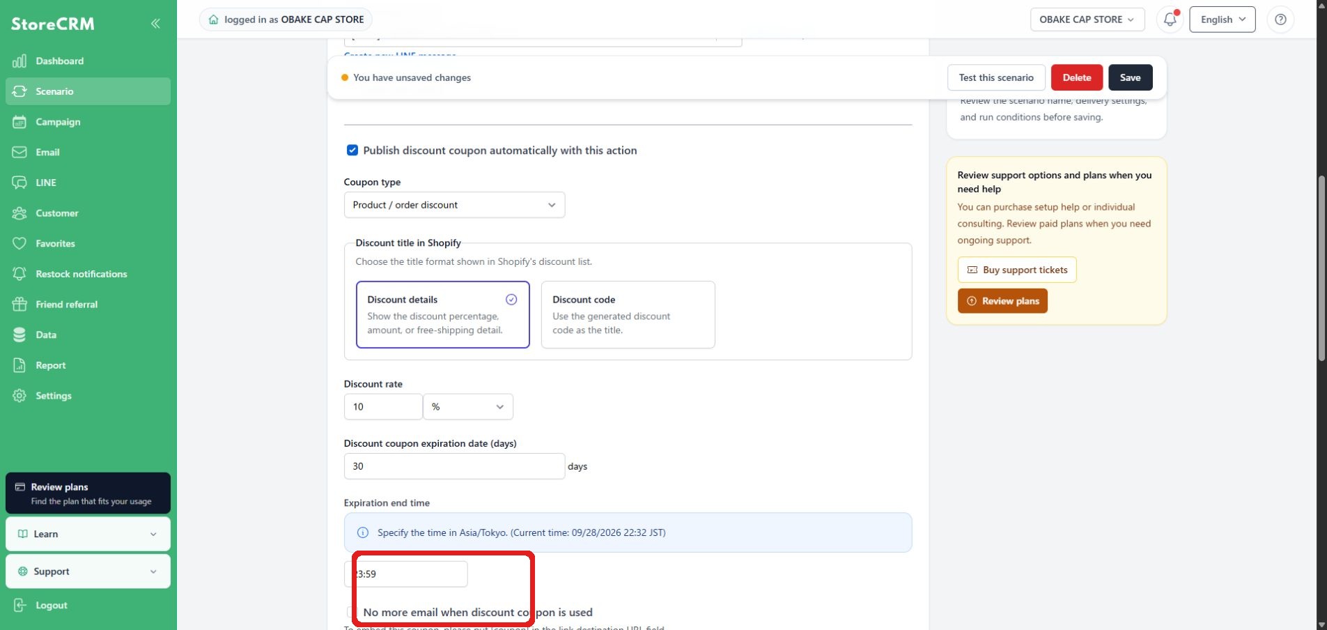 Select Discount details under Discount title in Shopify