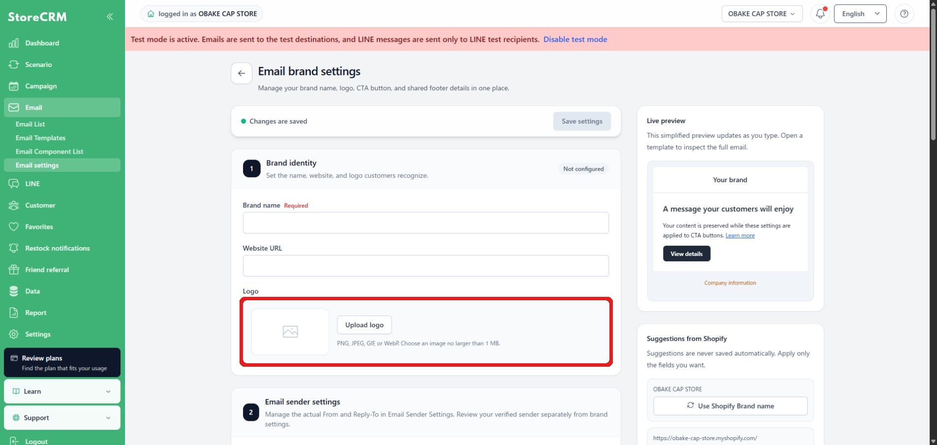 Upload the brand logo