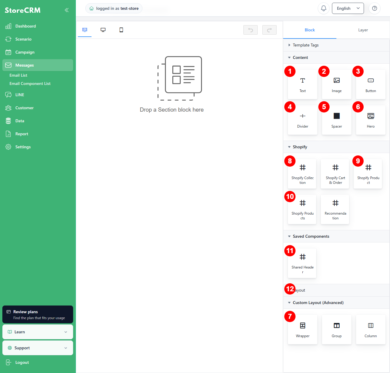 Email editor blocks