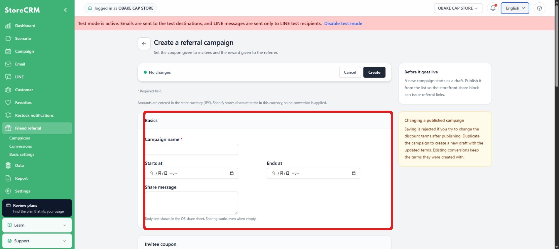 Set the campaign name and period