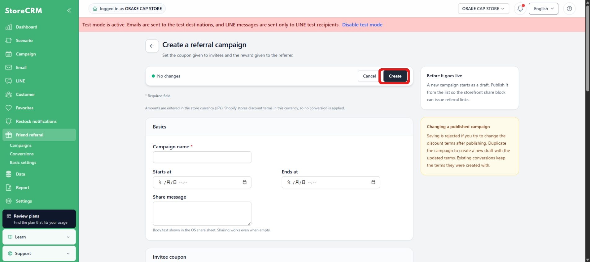 Review the settings and create the campaign