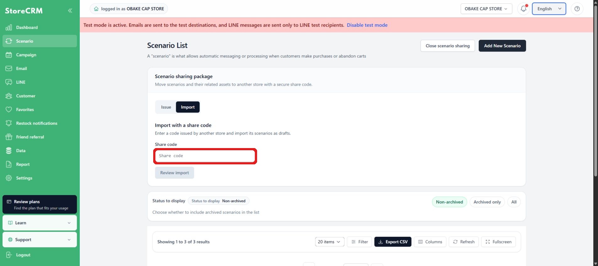 Step 1: Enter the share code