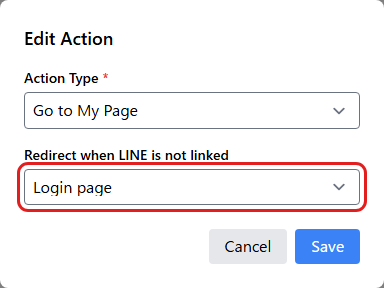 Choose the unlinked customer destination for the My page action.
